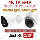 New IP 5MP Inbuilt Poe + Mic WarmLight Color Night Vision {Dome + Bullet Combo 2 Cameras} *1 Year Warranty*